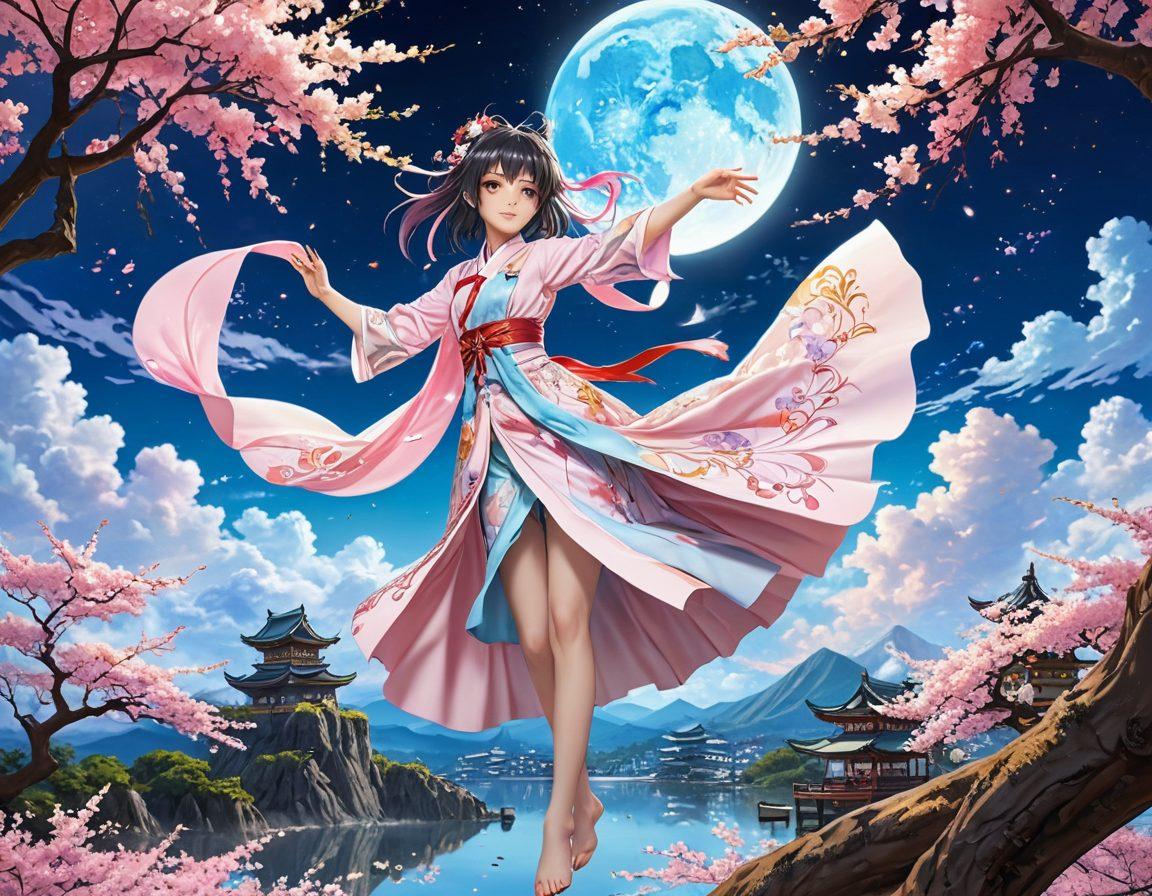 A vibrant montage showcasing an array of colorful and unique anime characters in dynamic poses, set against a fantastical backdrop filled with swirling patterns and soft pastel colors. The scene captures the essence of adult anime art, blending sensuality with artistic expression, featuring intricate details in character designs and clothing. To enhance the enchanting atmosphere, add playful elements like cherry blossoms and moonlit skies. surreal art style. vibrant colors. soft focus.